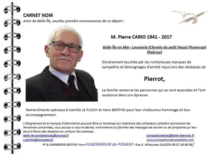 CARIO Pierre Remerciements