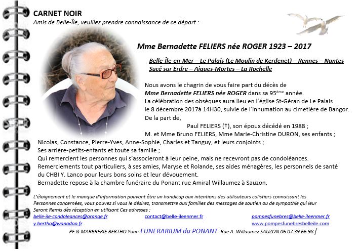 FELIERS Bernadette 1923 - 2017