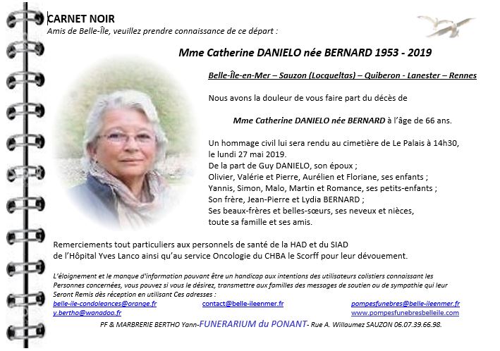 Catherine DANIELO née BERNARD 1953 - 2019
