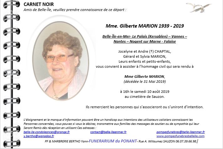 Gilberte MARION 1939 - 2019
