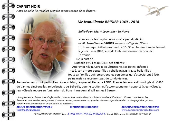 BRIDIE Jean-Claude 1940 - 2018