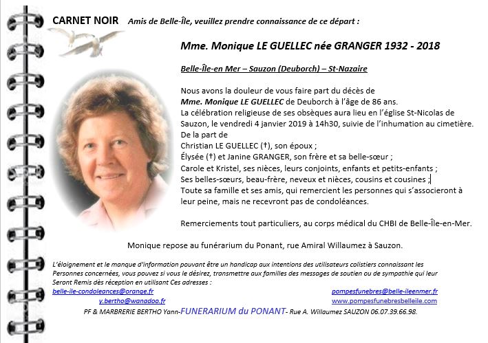 LE GUELLEC Monique née GRANGER 1932 - 2018 