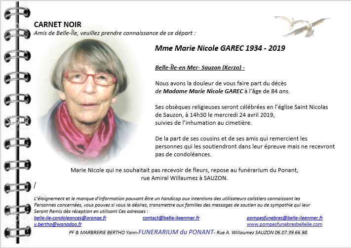 Marie Nicole GAREC 1934 - 2019