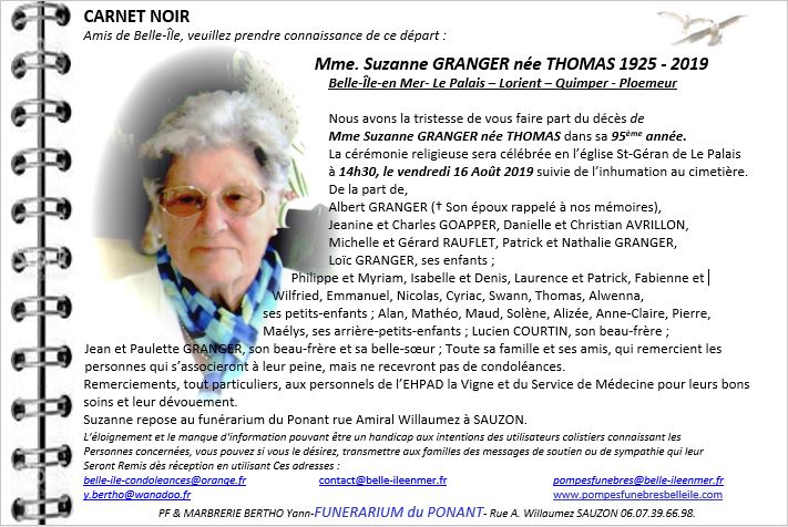 Suzanne GRANGER née THOMAS 1925 - 2019