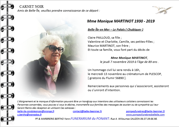 Monique MARTINOT 1930 - 2019