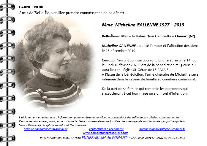 Micheline GALLENNE 1927 - 2019