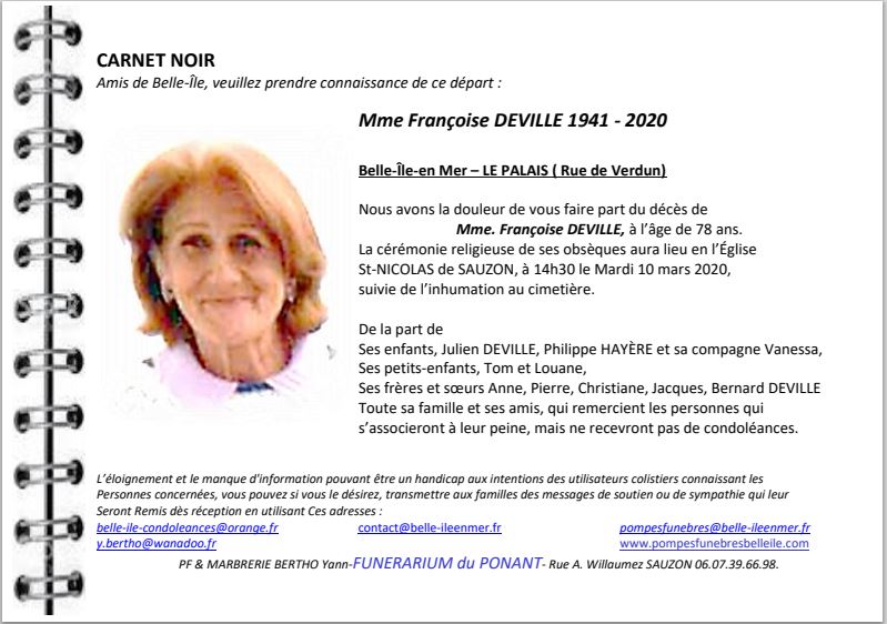 Françoise DEVILLE 1941 - 2020