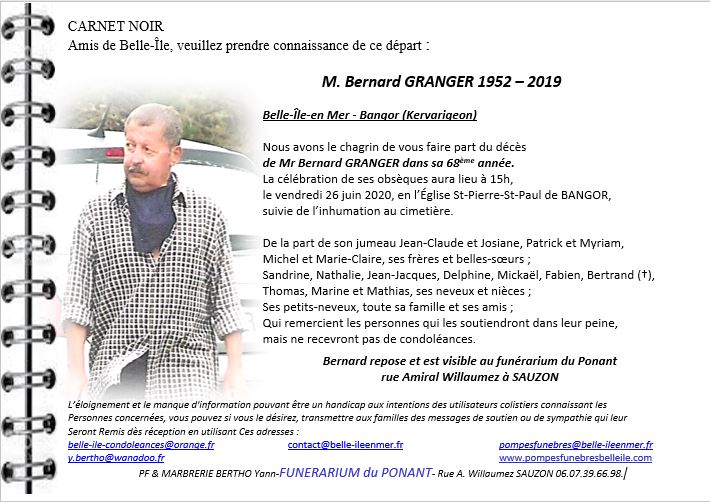 GRANGER Bernard 1952 - 2020